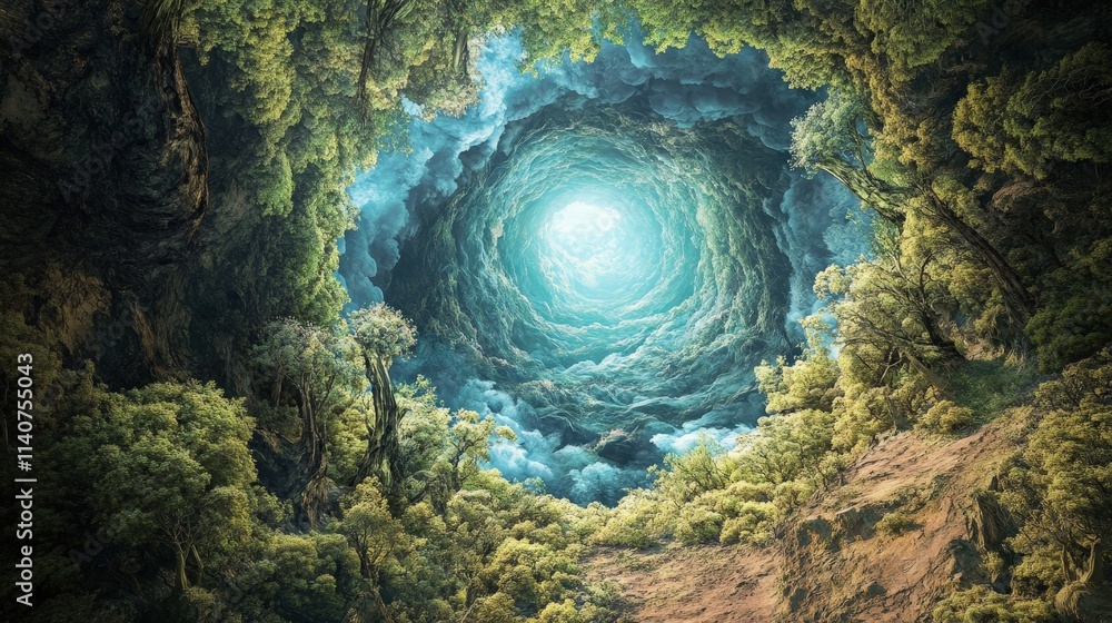 Poster hidden dimension accessible only through secret portals, where time runs slower and its landscapes a