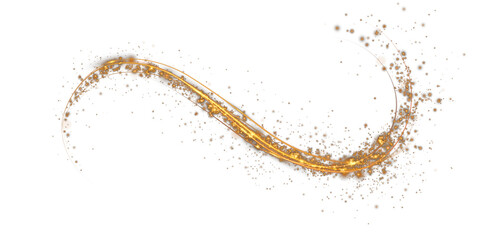 Gold curved light line, rope, spiral, tape. Smooth festive gold line with light effects. Light golden Twirl. Curve light effect of golden line. PNG.
