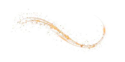 Gold curved light line, rope, spiral, tape. Smooth festive gold line with light effects. Light golden Twirl. Curve light effect of golden line. PNG.  © Orange Sky