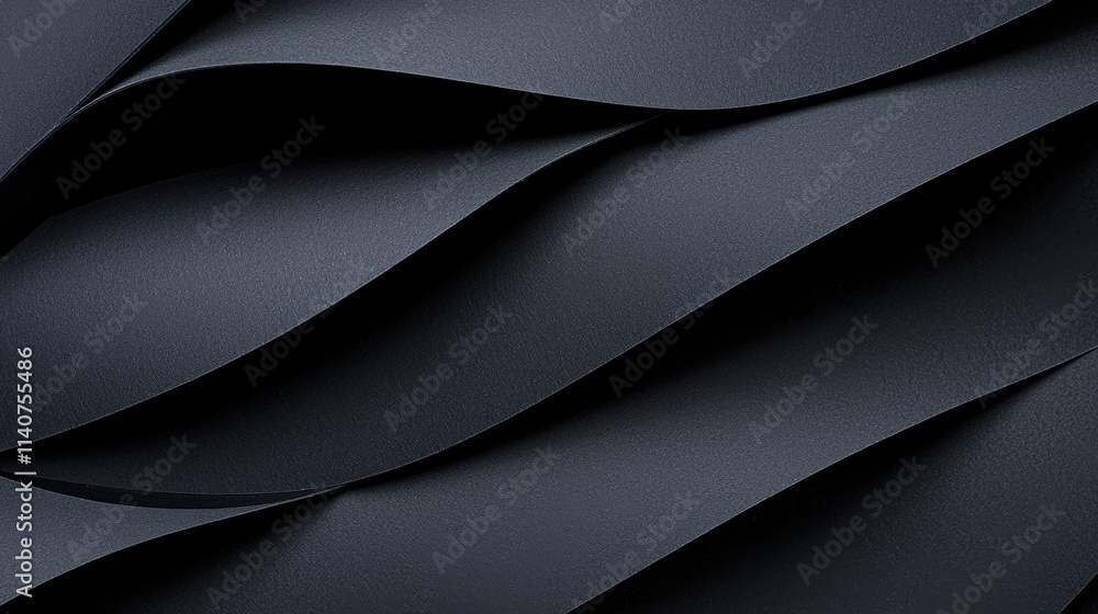 Poster minimalist black abstract background with smooth overlapping paper curves soft shadows and modern te