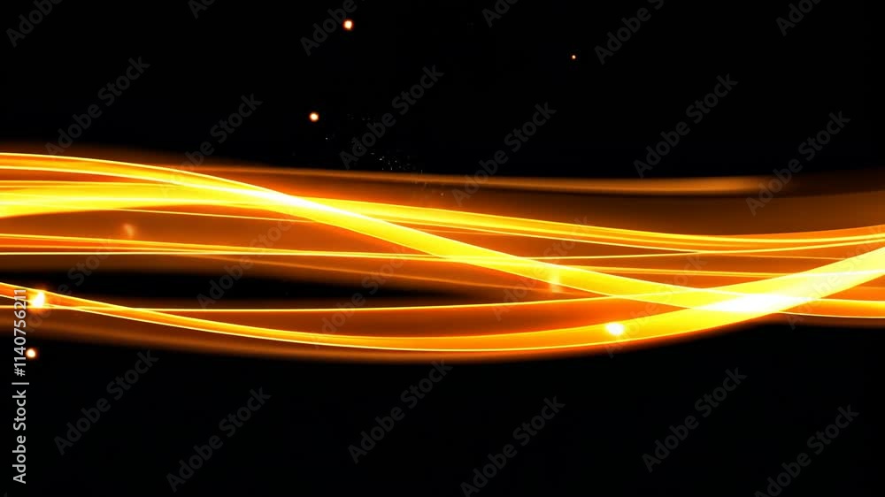 Poster dynamic golden waves of light creating an ethereal visual effect in a dark environment during nightt