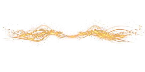 Gold curved light line, rope, spiral, tape. Smooth festive gold line with light effects. Light golden Twirl. Curve light effect of golden line. PNG.
