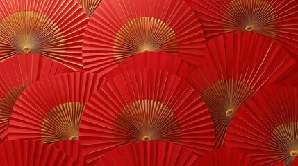 Red and gold fan pattern background. Festival or wedding traditional asian decoration. Lunar New Year chinese banner template with copy space