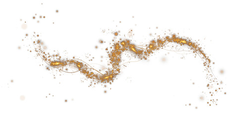 Gold curved light line, rope, spiral, tape. Smooth festive gold line with light effects. Light golden Twirl. Curve light effect of golden line. PNG.
