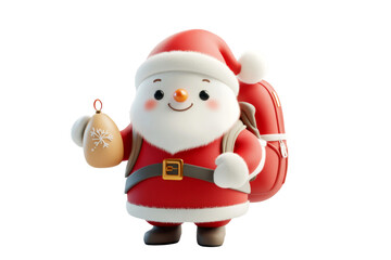 Obraz premium 3D cartoon Cute Santa Claus holding gift bag with red backpack isolated on transparent png background.