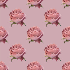 Elegant pink roses seamless vector pattern
