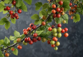Obraz premium Eleutherococcus senticosus branch with ripe and unripe berries, eleutherococcus senticosus, branch, woodland