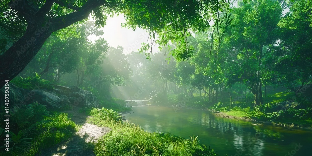 Poster Forest with a river running through it