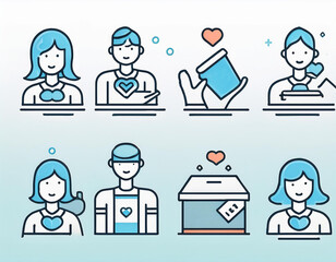 Fototapeta premium icones personnel de santé et soin bleu et blanc e, ia