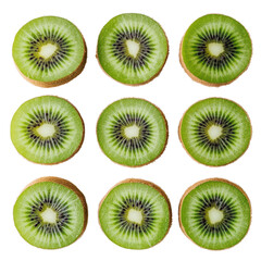 Fototapeta premium Fresh kiwi slices arranged in grid pattern, vibrant colors