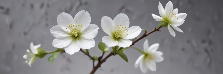 Fototapeta premium Delicate white flower with five petals unfolding on a slender twig, delicate flowers, floral motif, twig growth