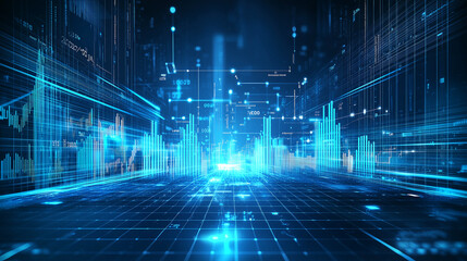 Futuristic financial graphs and market analytics