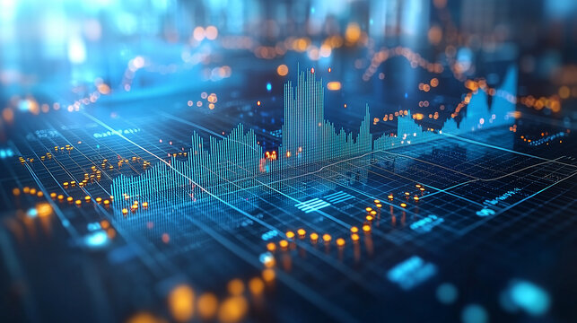 Futuristic financial graphs and market analytics