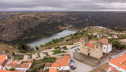 Catholic Cathedral and aerial view of the city, Miranda do Douro, Trás-os-Montes and Alto Douro,...