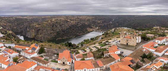 Catholic Cathedral and aerial view of the city, Miranda do Douro, Trás-os-Montes and Alto Douro, Portugal