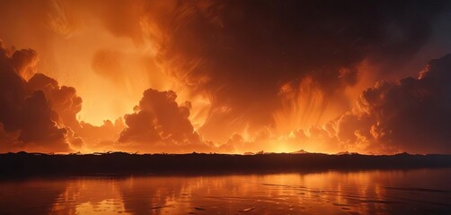 Obraz premium Ethereal orange haze floating above a dark canvas, dreamy atmosphere, atmospheric smoke, orange mist