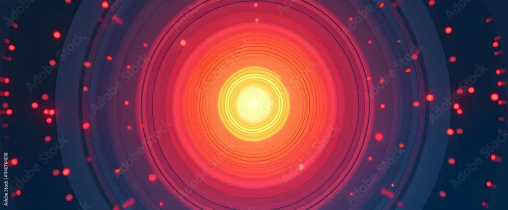 Poster a mesmerizing display of vibrant concentric circles radiating warmth and energy, creating a hypnotic