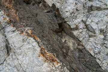 Angeles Crest Scenic Byway, Los Angeles County, California. San Gabriel Mountains. GRANITIC ROCKS / igneous rocks. complexly intrusive as pods and dikes, some as aplite and pegmatite dikes