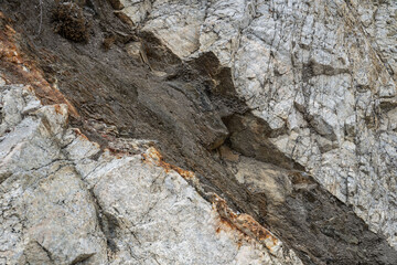 Angeles Crest Scenic Byway, Los Angeles County, California. San Gabriel Mountains. GRANITIC ROCKS / igneous rocks. complexly intrusive as pods and dikes, some as aplite and pegmatite dikes