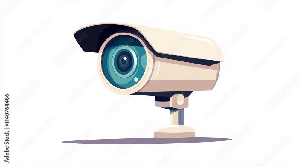 Poster stylized illustration of a security camera with a modern design, emphasizing its surveillance functi