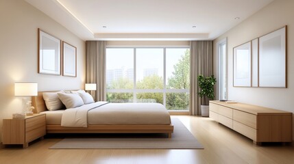 Modern Minimalist Bedroom Design with Large Windows and Natural Light Pouring In