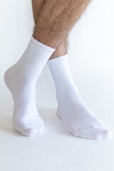 Beautiful white men's socks on a white background