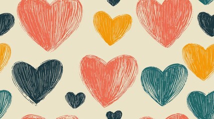 Fototapeta premium This design features an array of abstract hearts in various colors and sizes, set against a light bakcground