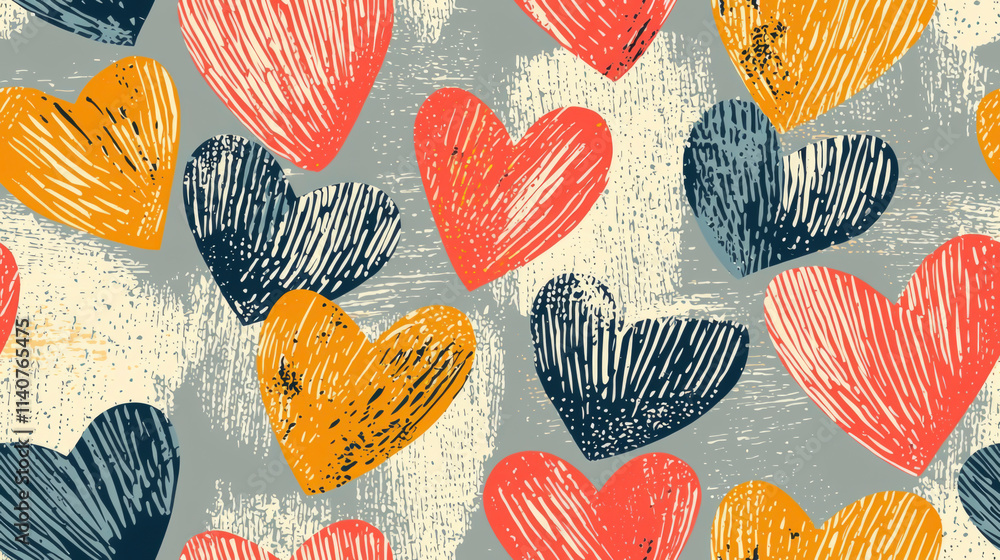 Poster a vibrant display of abstract hearts in various colors is arranged playfully, showcasing textured de