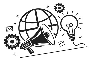 Creative Digital Marketing icon concept black color and white background