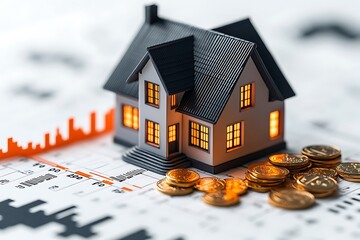 Wood house and row of coin money on wood table and , selective focus, Planning to buy property. Choose what's the best. A symbol for construction ,ecology, loan concepts.