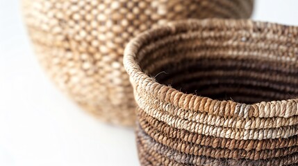 A detailed image of handmade woven baskets on a clean white background.--ar 16:9