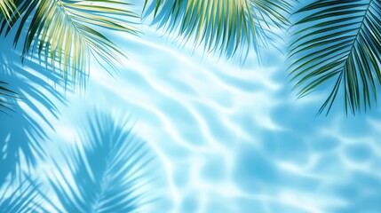 A serene pool surface with palm leaves, invoking tranquility.