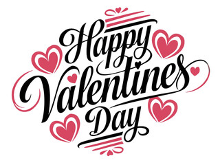Happy Valentines Day greeting card. Calligraphic design for print cards, banner, poster Hand drawn text lettering for Valentines Day with hearts shape Vector illustration isolated on white background.