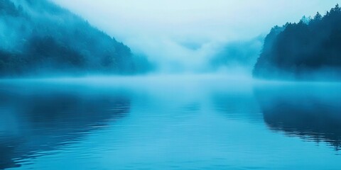 Fototapeta premium Body of water with a foggy sky in the background