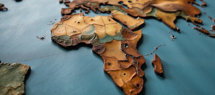 Blue-and-gold clay African map with embossed relief