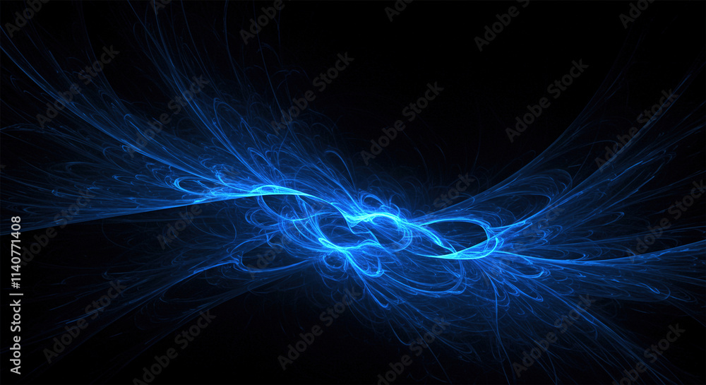 Poster abstract blue on black background texture. dynamic curves ands blurs pattern. detailed fractal graph