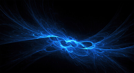 Abstract blue on black background texture. Dynamic curves ands blurs pattern. Detailed fractal graphics. Science and technology concept.