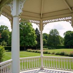 Fototapeta premium A magical garden features an elegant gazebo as its focal point