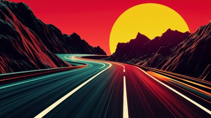 Hypnotic Road Trip Through Vivid Mountains Under Dramatic Sunset
