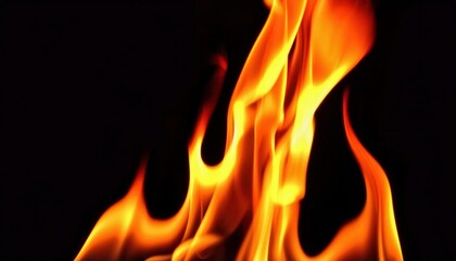 Fototapeta premium Bright Glowing Flames Close-Up on Black Background. Dramatic Fire Elements for Concepts of Heat, Passion, Danger, Survival, Energy, and Nature’s Power. Ideal for Visual Storytelling or Backgrounds