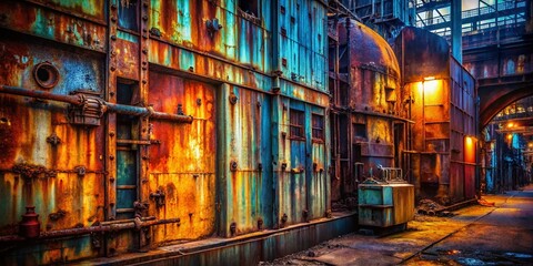 Fototapeta premium Urban Exploration Photography: Steel Texture Background, Grungy Metal, Industrial Decay, Rusty Metal, Abandoned Building, Post-Industrial, Metal Texture Photo