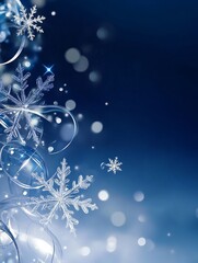 Winter's Delicate Dance with Snowflakes - A serene winter scene, symbolizing peace, purity, beauty, magic, and the season's wonder.  Crystal snowflakes dance amidst soft, blue bokeh lights.