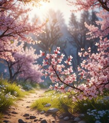 Gentle spring morning light dances through blossoms , Cherry blossom, Bloom
