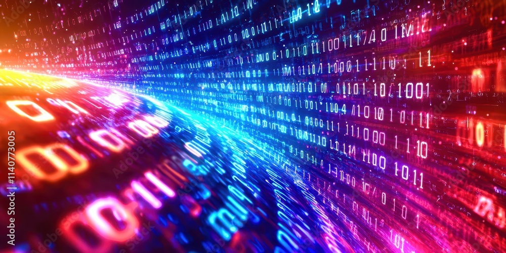 Poster Colorful image of binary code with a red line