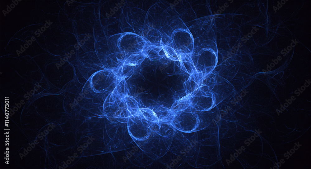 Poster abstract blue on black background texture. dynamic curves ands blurs pattern. detailed fractal graph