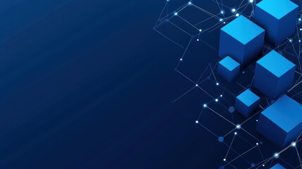 Obraz premium Abstract Digital Network: Interconnected Blue Cubes in a Dark Blue Space