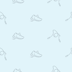 Simple black and white seamless pattern with sneakers and jump rope. Vector editable background for sport, fitness, gym and healthy lifestyle. Hand drawn design for decoration, wrapping paper, print