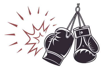 creative gym Boxing gloves with a punch impact icon concept black color and white background