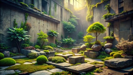 Urban Zen Rock Garden: Concrete Jungle Serenity - Abandoned Building Photography