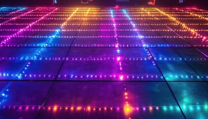 Obraz premium Colorful LED Lights on a Tiled Floor